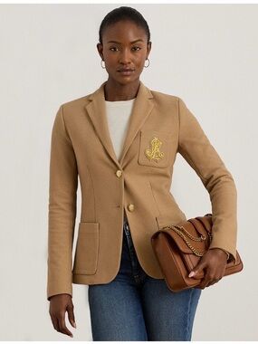 Lauren Ralph Lauren Tan Camel Blazer with Embroidered Crest
